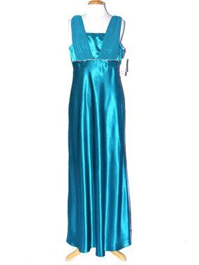 Poly USA 2686 Charmeuse Satin Goddess Gown-Size 2X- TEAL BLUE-NEW W/Tags